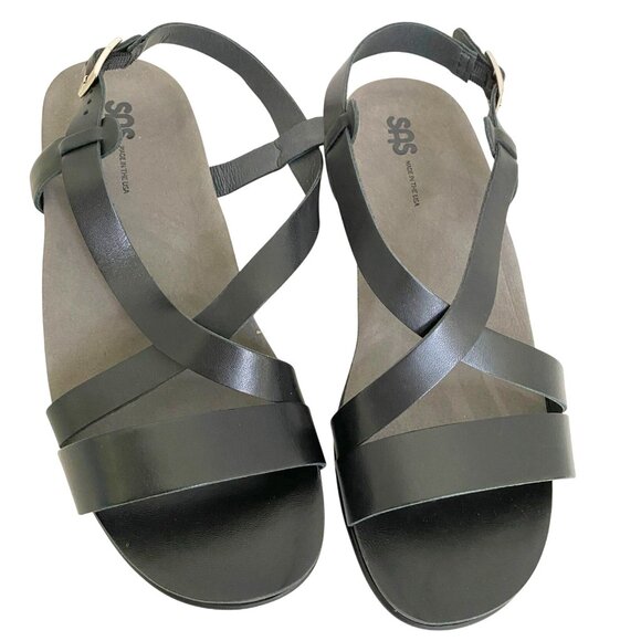 SAS Womens NWOB Black Laguna Sandals Size 10 WW Leather Boho Goth Dark Academia - Picture 1 of 6